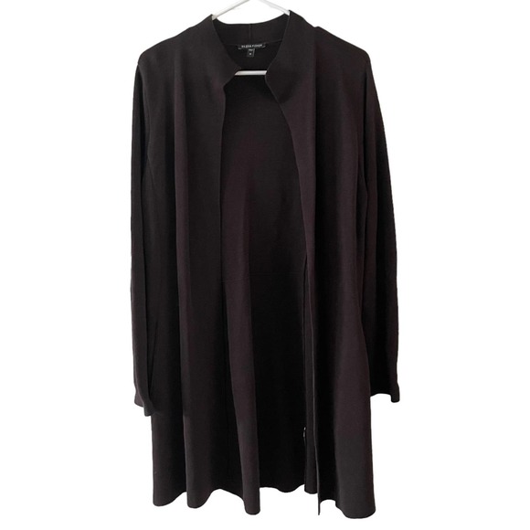 Eileen Fisher | Silk Cotton Blend Open Front Cardigan in Brown, Medium - Picture 1 of 6